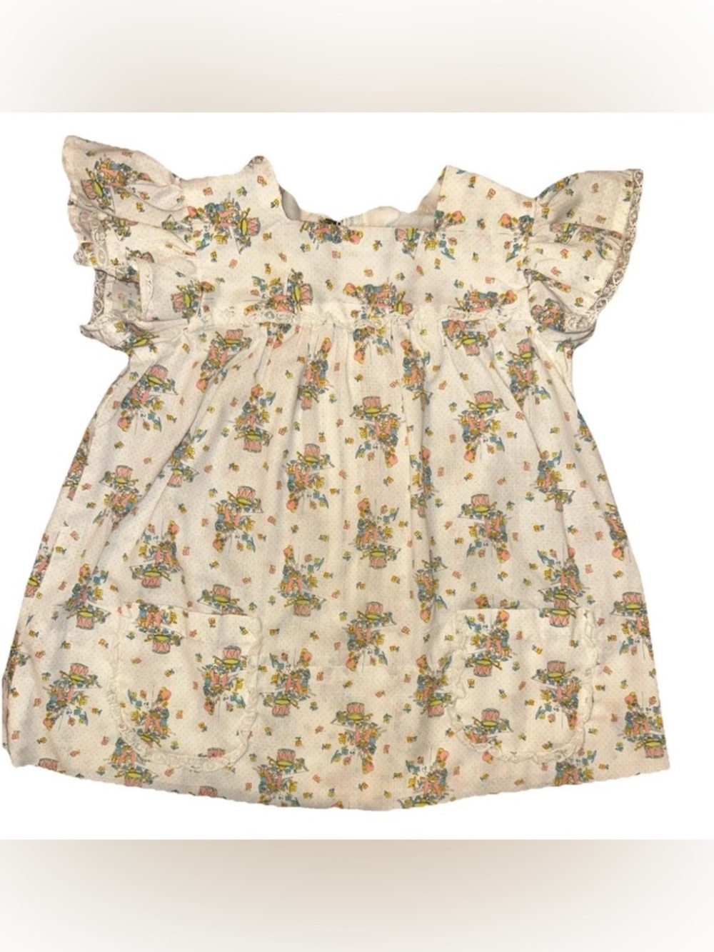 Vtg Handmade Toddler Dress 18-24 M Unique Lace Praire Cottage Little Jack Horner